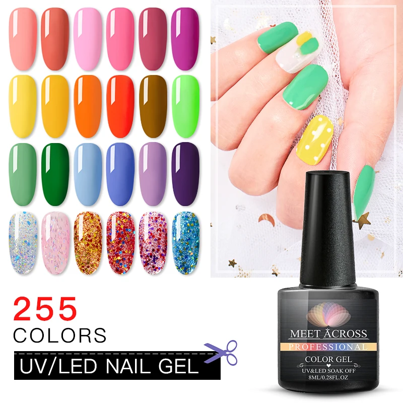 

MEET ACROSS Gel Varnish Nail Polish UV Hybrid Nail Art Manicure Nail Extensions 8ML Vernis Semi Permanent Primer Gel Nail Polish