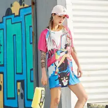 Предпродажа Harajuku печатных мультфильм футболки для женщин хип хоп забавные персонализированные футболки женские Топы Футболка уличная одежда