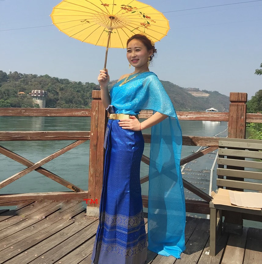 

Thailand female clothing Dai Songkran blue overalls slim Tailandia ropa la thailande des vetements la thailandia indumenti