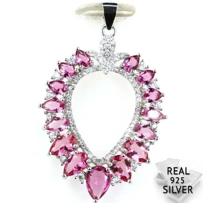 

Guaranteed Real 925 Solid Sterling Silver 3.7g Classic Pink Tourmaline CZ Pendant 40x27mm