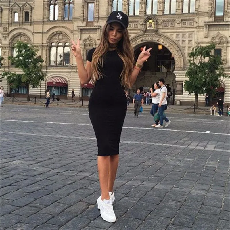 Новое поступление женское платье Vestido с коротким рукавом облегающее милое