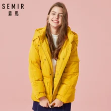 SEMIR, женский длинный пуховик с капюшоном, с карманом, на молнии, с застежкой-защелкой, с подкладкой, с воротником-стойкой, стеганая куртка с капюшоном на подкладке