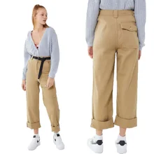 New spring hot casual pocket women's pants high waist women's jeans sexy wide leg pants loose hip hop female nine points jeans tie waist pocket wide leg jeans
