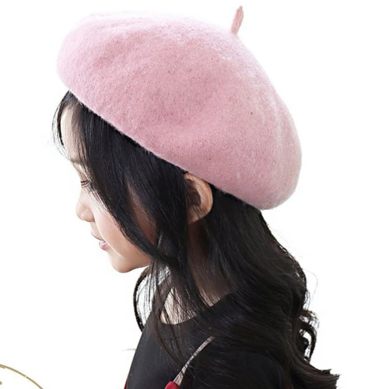 HT2185 Beret Solid Plain Kids Hat Autumn Winter Wool Hat Girls Winter Beret Child Stylish Beret Hat Vintage Retro Warm Hat Child