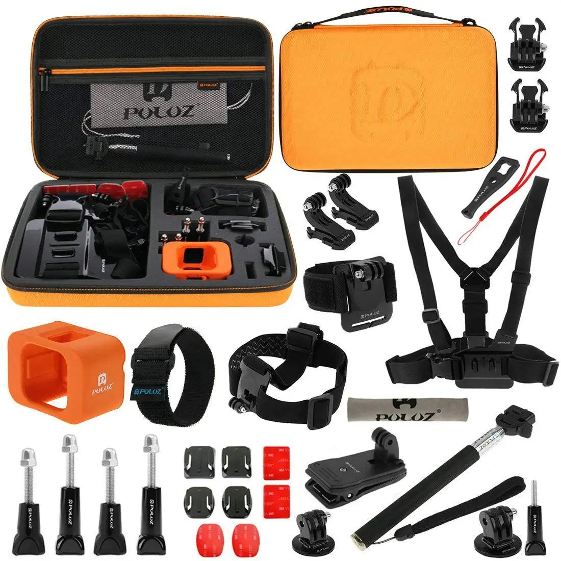

PULUZ 29 in 1 Accessories Kits(Chest Strap+Head Strap+Floating Cover+Surface Mounts+Backpack Rec-mount+J-Hook Buckles+Monopod+