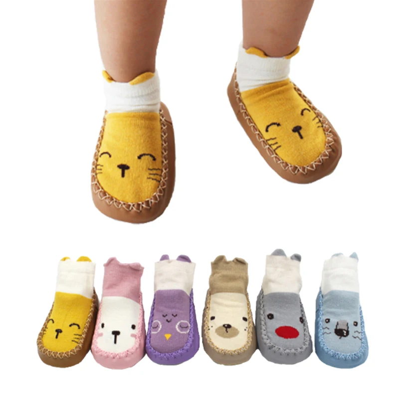 Детские носки с резиновой подошвой, носки для младенцев, детские домашние носки-тапочки для новорожденных, обувь, нескользящие носки с мягкой подошвой, осень