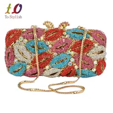 Stilvolle Graceful Lady Lippen Luxury Diamante Kristall Strass Abend Kupplung Handtasche für Party Hochzeit Handtasche für soiree 88197
