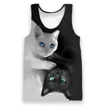 ALMOSUN черный белый кошки 3D сплошным принтом майка Hipster пляж без рукавов Hipster летняя уличная одежда футболка для мужчин и женщин прямая поставка