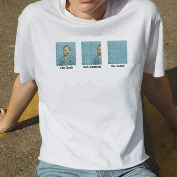 Van Gogh Van Goghing Van Gone Meme забавная футболка хипстеры милый Графический Тройник Летняя мода Tumblr цитаты белые рубашки наряды
