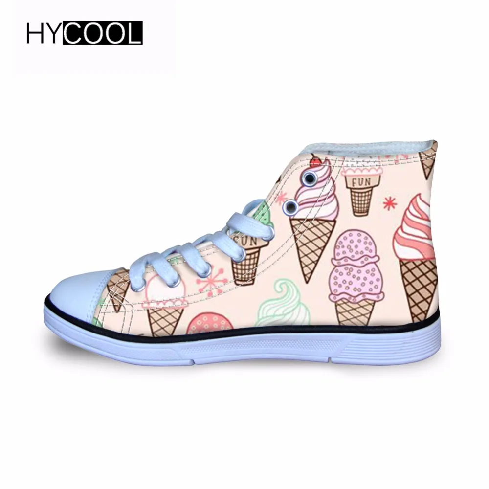 

HYCOOL 2018 Kids Shoes Girls Boys Sneaker ICE CREAM pattern Lace Up High tops Children Walking Shoes Sport Running Child Shoes