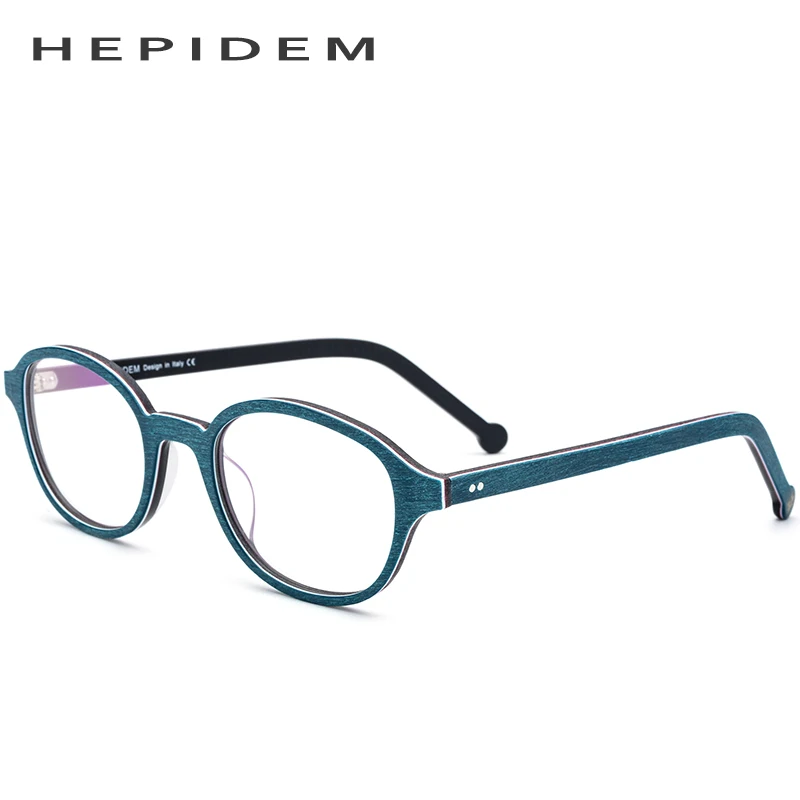 Ацетатная оправа для очков, мужские круглые очки по рецепту, очки для женщин, умник, близорукость, оптическая оправа, деревянные очки 9102 - Цвет оправы: Синий
