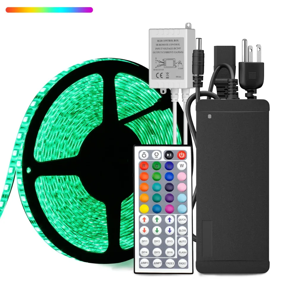 SuperNight 5050 RGB LED Strip kit 10M 60LEDsm DC 24V IP65 Waterproof Tape Light with 44 Keys Controller Power Adapter US EU UK (11)