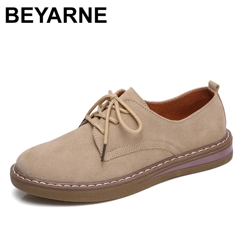preço BEYARNE Sapatos Oxford Mulheres Designer De Couro Genuíno Sólidos Mulheres Apartamentos Sapatos Outono Lace Up de Couro de Vaca Plana Com Sapato Casual
