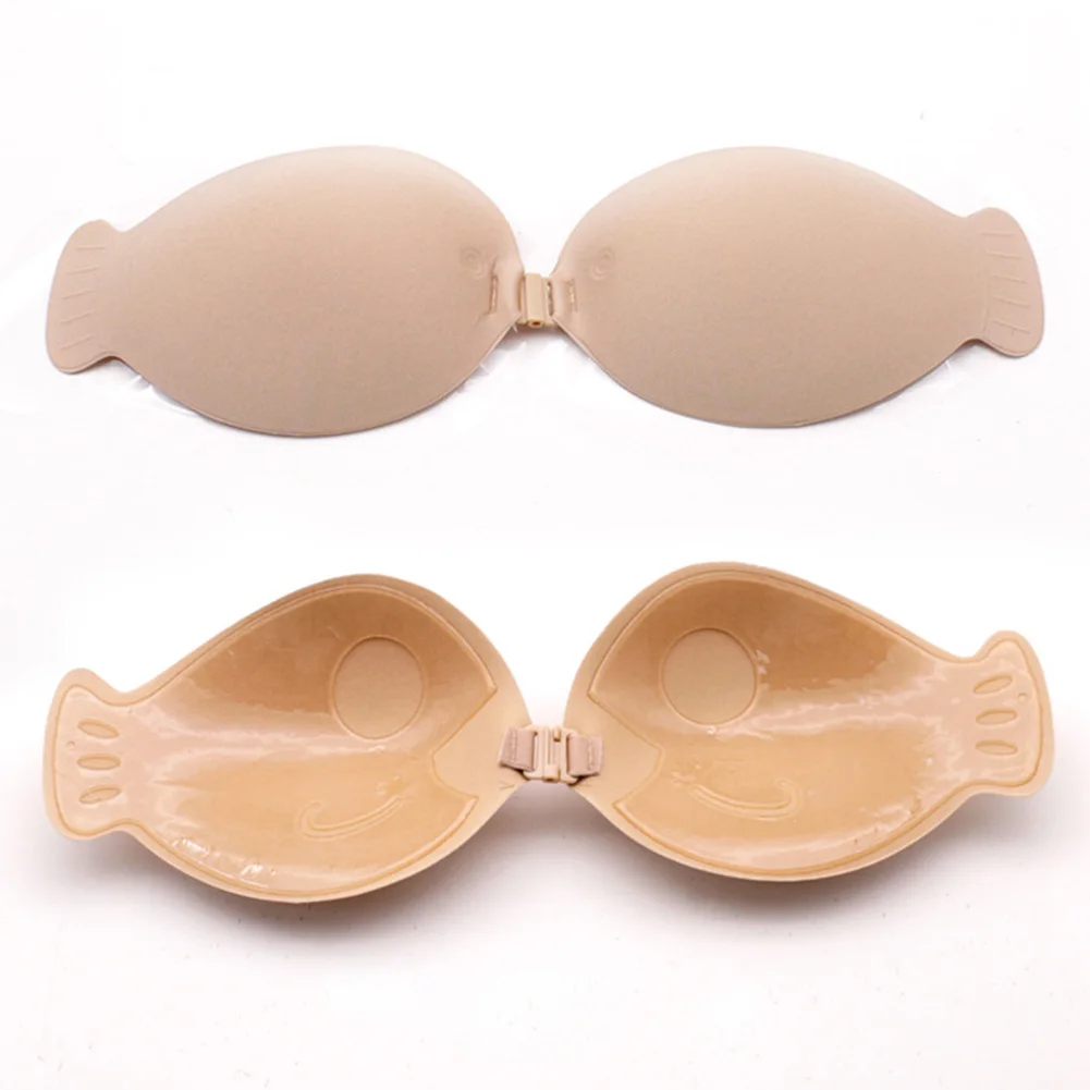 

Ladies Gather Silicone Invisible One-Piece Chest Sticker Women Bra Push Up Buckle Summer Sexy Fish Type Strapless Lingerie