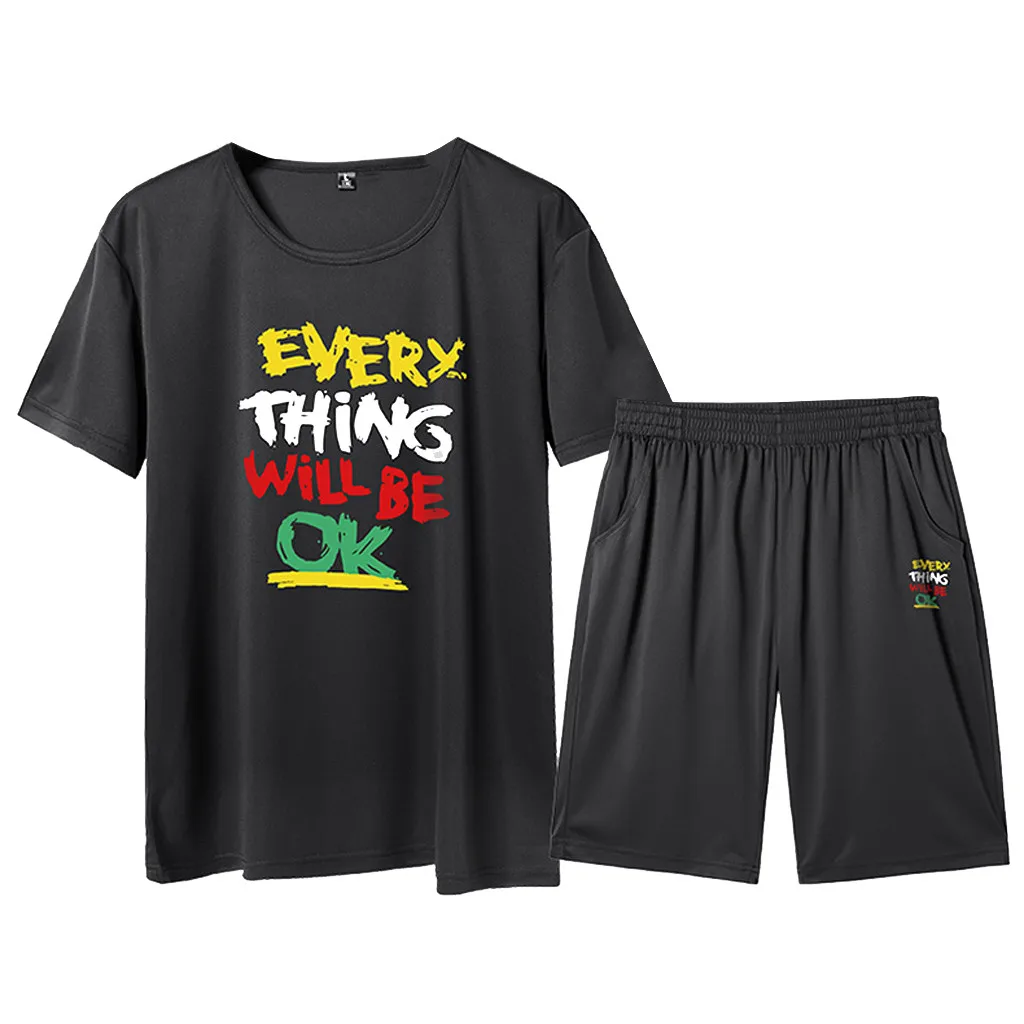 KLV мужские наборы модные мужские летние шорты для отдыха с коротким рукавом и принтом спортивные комплекты для фитнеса одежда высокого
