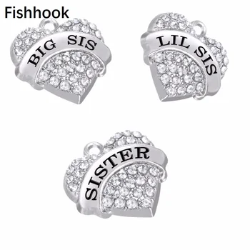 

Fishhook New Zinc Alloy Rhodium Plated LIL SIS BIG SIS Love Heart Crystal Pendant for Necklace