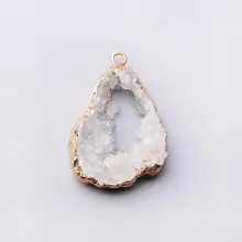 Натуральный белый гальванический золотой цвет Обрезной срез открытый Кристалл геодезический Кварц Drusy Druzy Подвески ожерелье для женщин ювелирных изделий