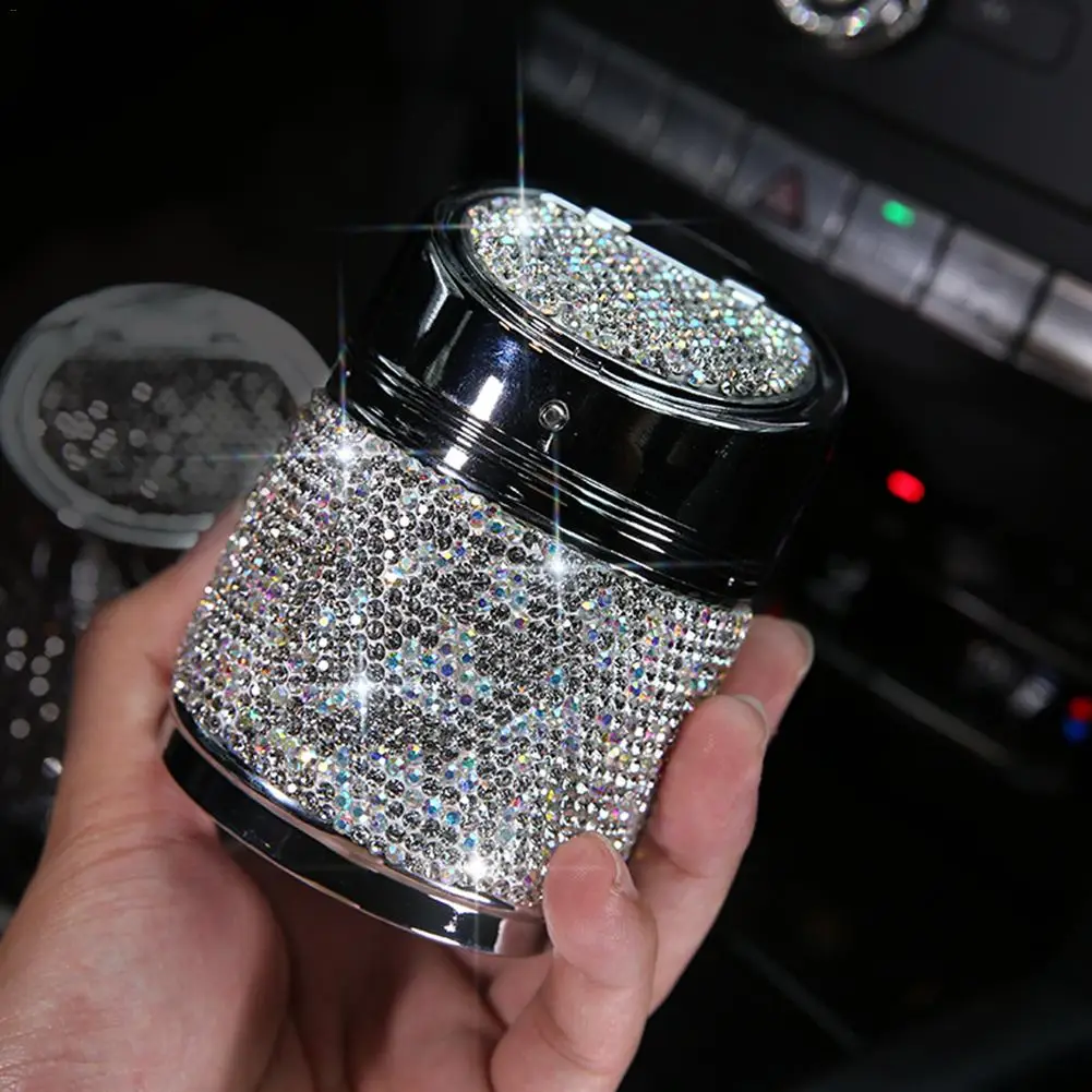 

New Diamond Car Ashtray Multi-Purpose Universal One-touch Switch Car Metal Ashtray Car Supplies Easu To Clean