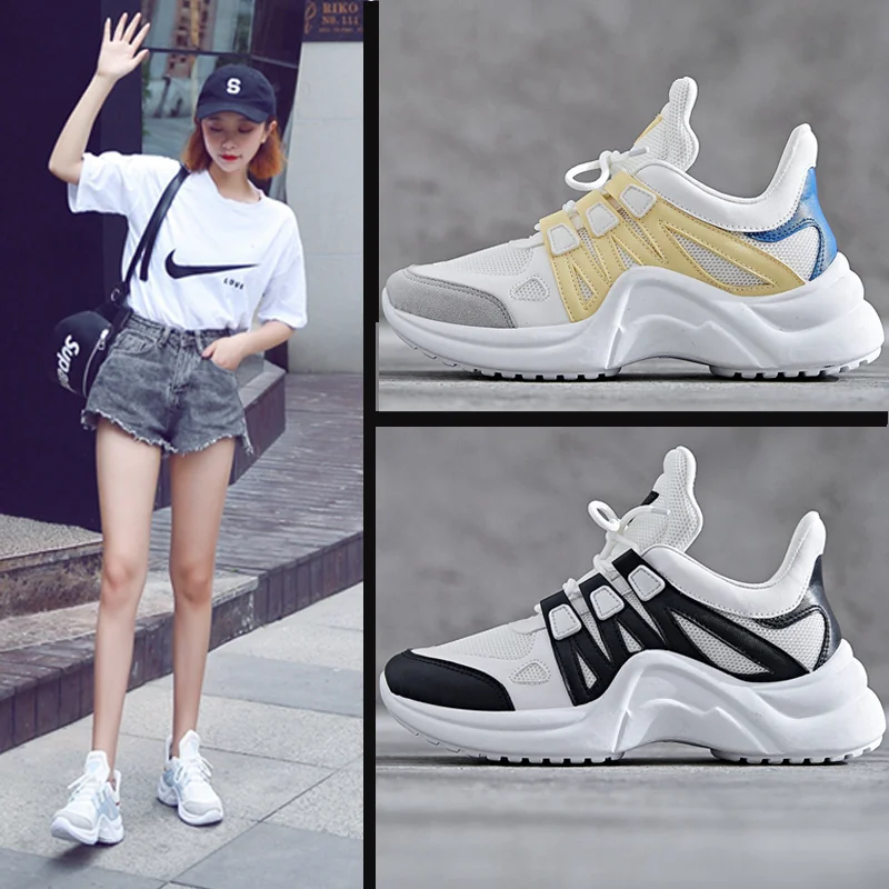 

New Brand 2019 Breathable Mesh Women Casual Shoes Vulcanize Female Fashion Sneakers Lace Up High Leisure Footwears