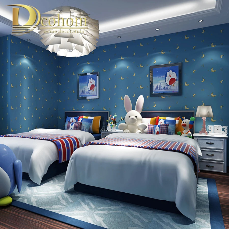 

Beige Pink Blue Star Star Moon Wallpaper For Children's Rooms Boys Girls Bedroom Cartoon Wall Papers Home Decor Wall Murals