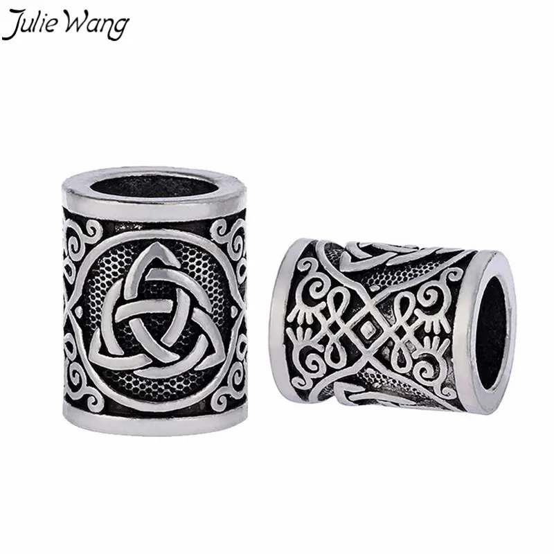 

Julie Wang 1PC Antique Silver Round Bead Viking Knots Runes Beads for Beard Hair Paracord Pendant Bracelets DIY Finding