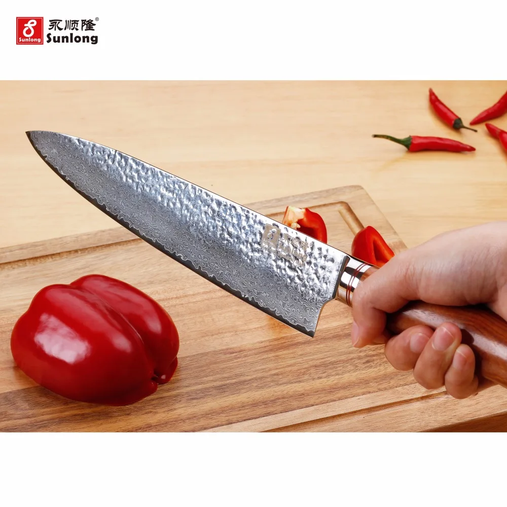 Sunlong 10 дюймовый шеф-повара Ножи Gyuto нож из дамасской стали нож для нарезки ножей VG10 стальной сердечник с узором из нержавеющей стали Кливер мяса/овощные ножи