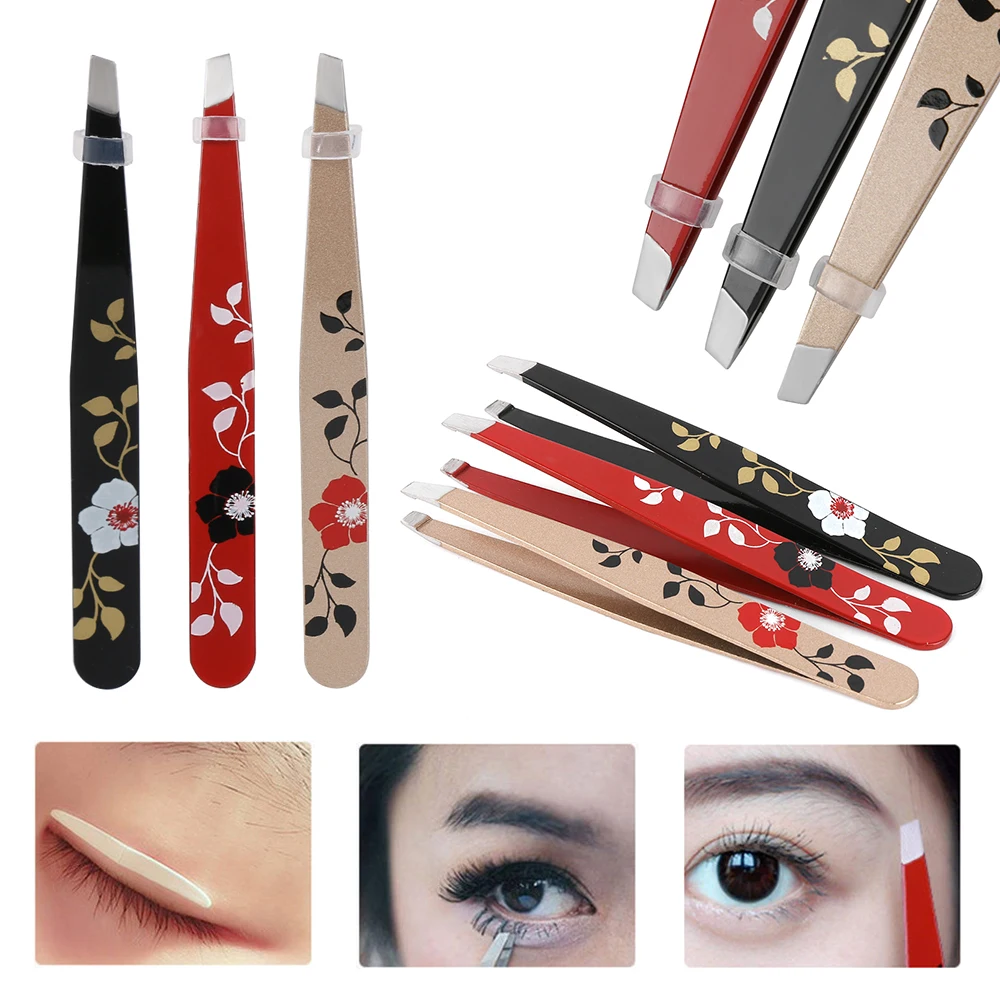 1PC Random Fashion Professional Printed Stainless Steel Eyebrow Tweezer
