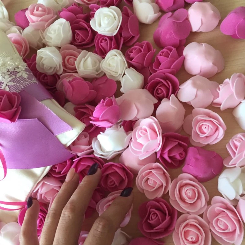 

3cm PE Foam Artificial Flower 100pcs Teddy Bear Fake Rose Head For Home Wedding Flower Decoration Scrapbooking Wreath Flower