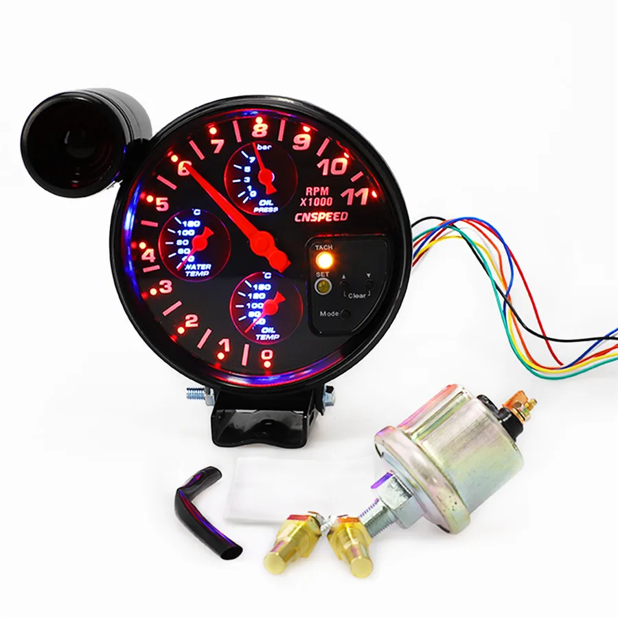 

5 Inch 4 in 1 Tachometer RPM Meter w/ Shift Light Oil Pressure Water Oil Temp Gauge