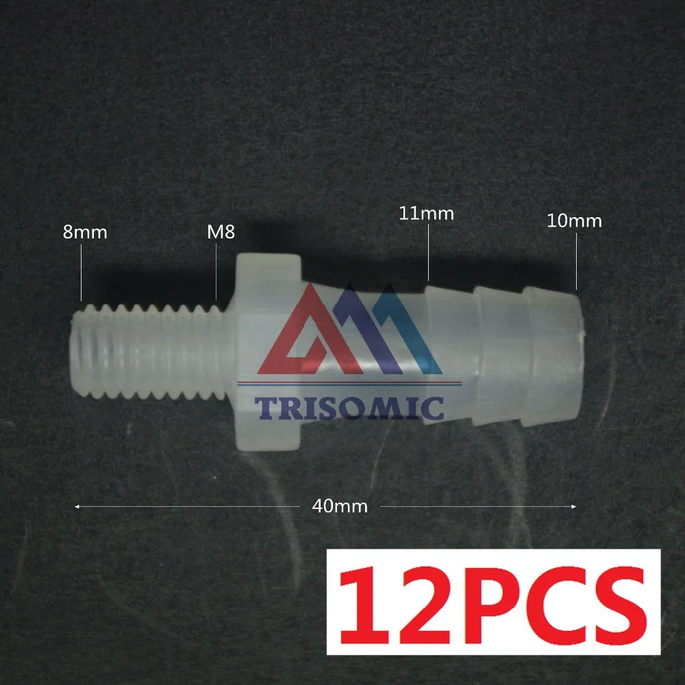 12 pieces 10mm M8 Straight Connector Plastic pipe Fitting Barbed Connector with thread Material