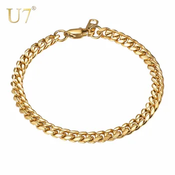 

U7 Cuban Link Chain Bracelets Women's Men's Bracelet & Bangles Stainless Steel 19CM/21CM Width 6mm Punk Party Jewelry Gift H1084