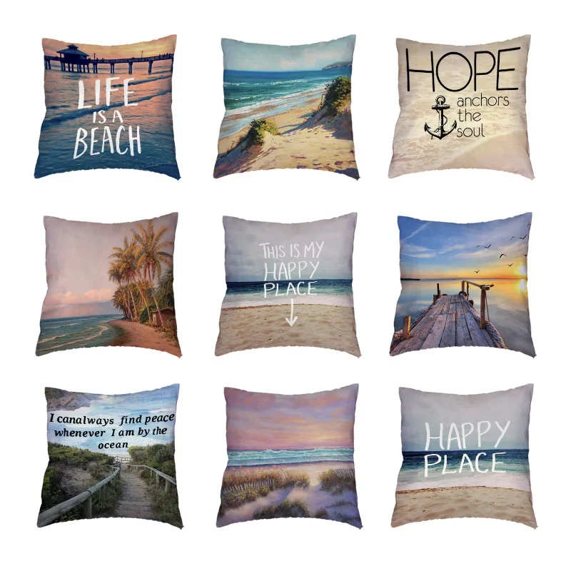 Printed Coastal Style White Cushion Cover Life Is A Beach Coconut