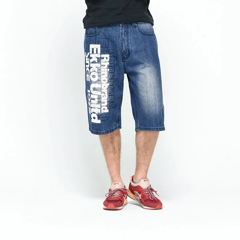 

Mcikkny Fashion Men's Casual Baggy Denim Shorts Letter Printed Loose Skateboard Jeans Shorts For Male Streetwear Trousers