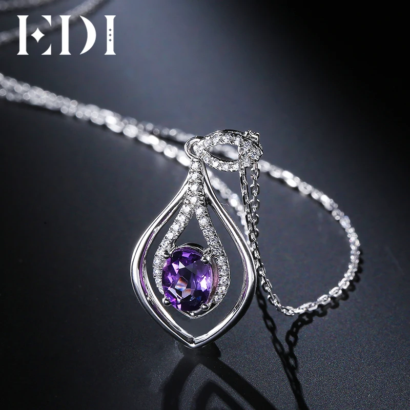 EDI Oval 2ct Natural Purple Gemstone Amethyst Pendant 925 Sterling Silver Chain Necklace Birthstone Fine Jewelry For Women