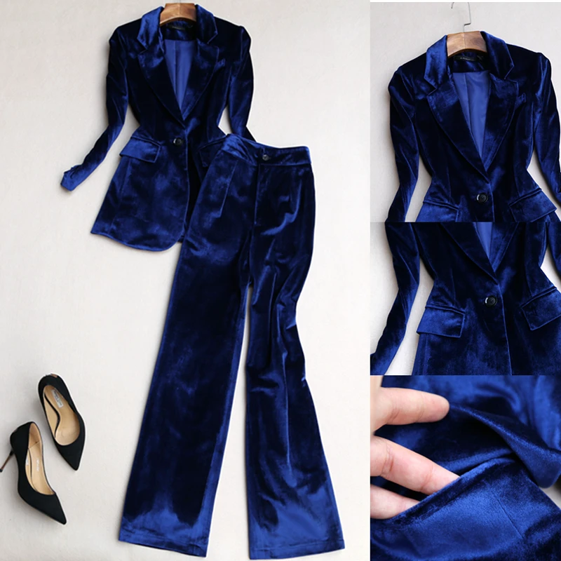 

Women's autumn and winter new fashion suit women's slim gold velvet jacket wide-leg pants suit 2 piece outfits for women
