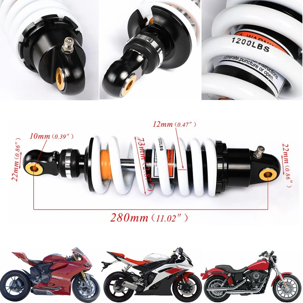 

TDPRO 280mm Rear Back Shock Absorber Motorcycle Suspension Spring Fit for 125cc 140cc 160cc Dirt Pit Pro Bike Quad ATV 1200Lbs