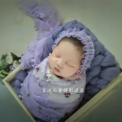 Детское кружевное покрывало для новорожденных, шляпа, полный комплект, реквизит для фотосессии, ручная работа, пеленание, одеяло, ткань