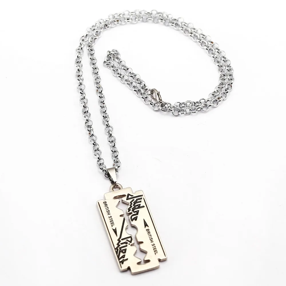 

Music Band Judas Priest Necklace razor blade shape Pendant Fashion Alloy link chain Necklaces Friendship Gift Jewelry