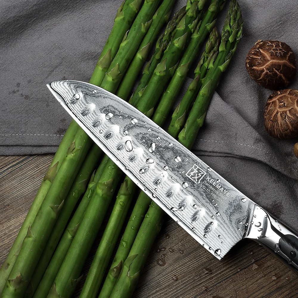 KEEMAKE 7 дюймовый нож Santoku кухонный шеф повара 73 слоя дамасская сталь VG10 режущие