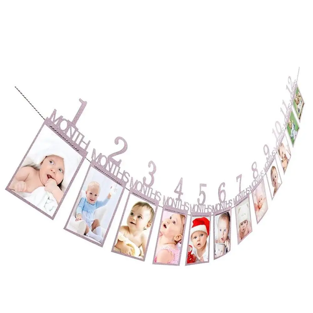 12 шт./компл. 12 месяцев фото плакат Baby Shower мальчик девочка первые День рождения Декорации для фотосъемки с изображением окна во французском стиле рамка Happy баннеры для дня рождения - Цвет: Pink