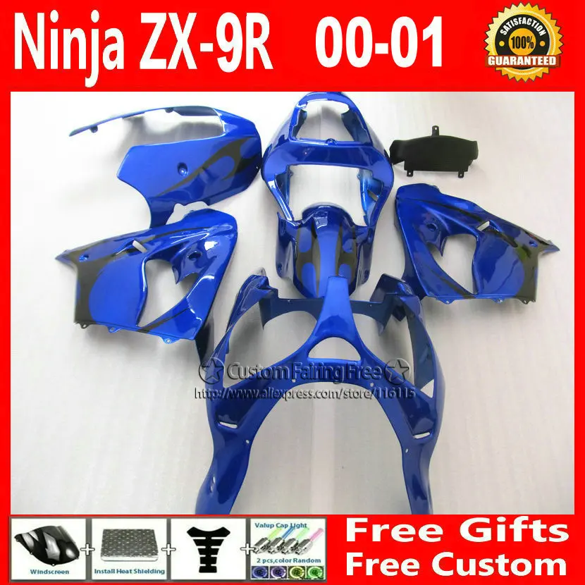 

Best bodywork for Kawasaki Customize free right fairing kit ZX9R 2000 2001 ZX9R 00 01 Ninja customize dark blue bodykit+7Gifts