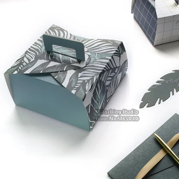 

13*13*6.5cm Leaf Cake Gift Box with handle, Muffin Boxes, portable Chocolates cake food storage Gift box 50pcs/lot