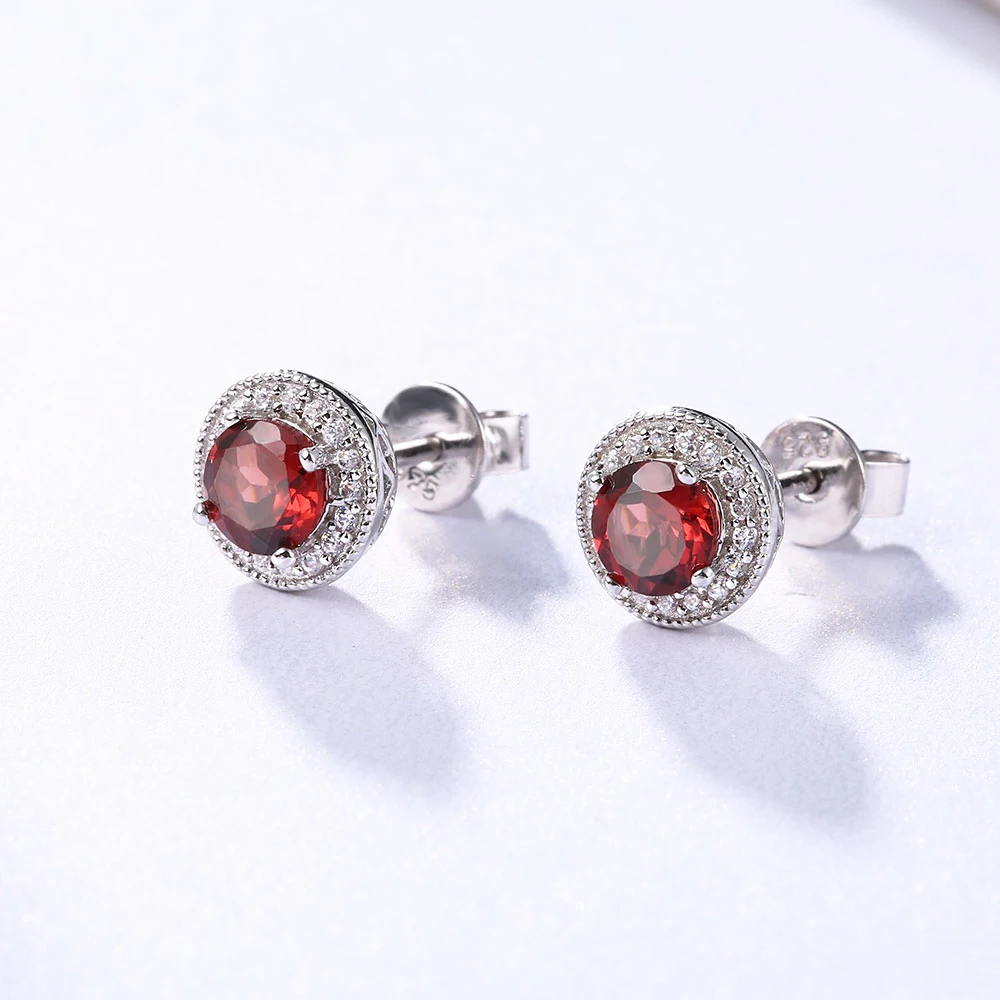 Double R натуральный гранат серьги 925 стерлинговое серебро для женщин гвоздики