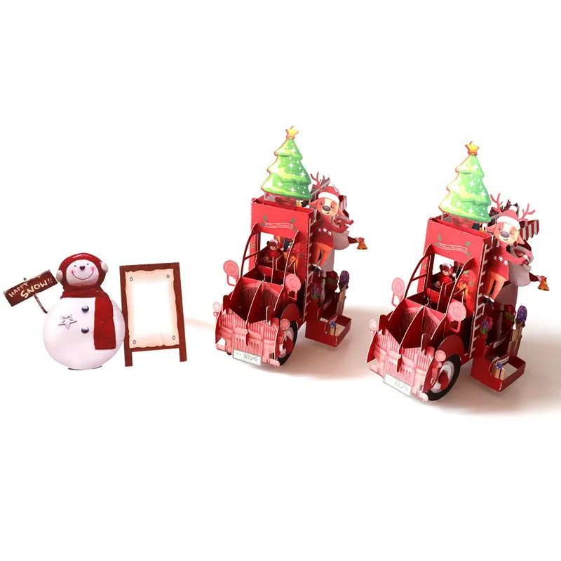  3D Handmade 2019 Snowman Santa Claus Christmas Flower Car Paper Invitation Greeting Cards PostCard  - 32950843432