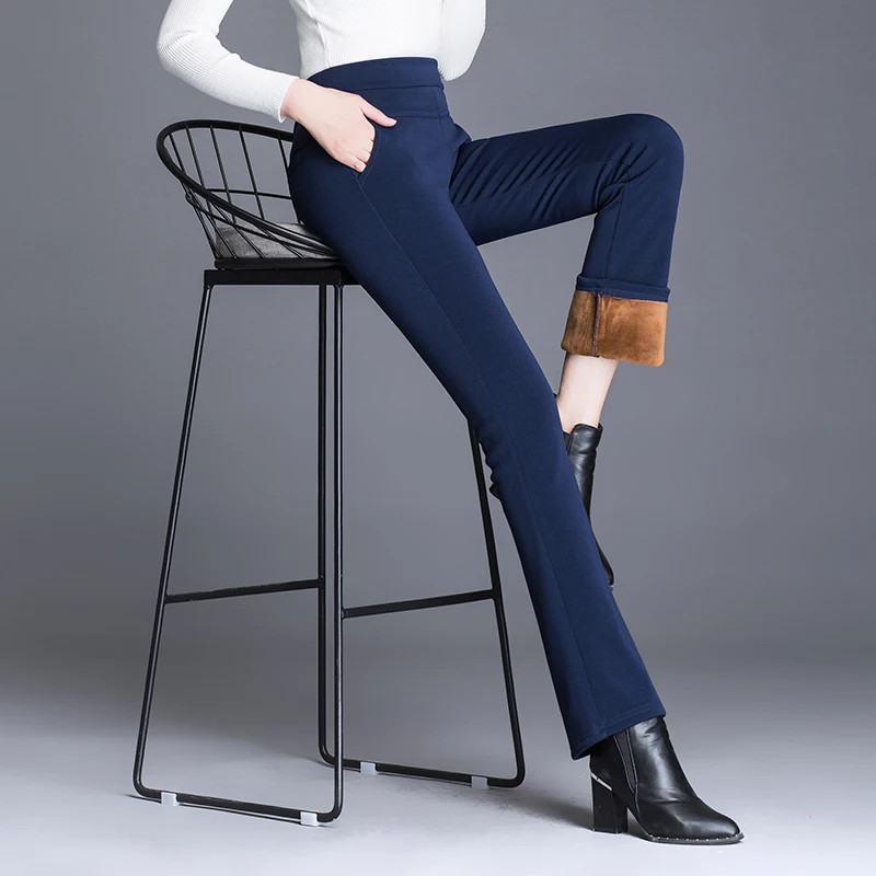 

BGTEEVER Super Warm Women Winter Flare Sleeve Pants Thicken Fleece Trousers Female High Waist Stretch Pants Pantalon Mujer 2018