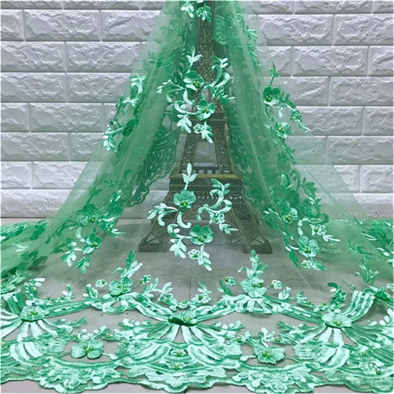 Высококачественная африканская кружевная ткань с зелеными бусинами Tissu индийское свадебное платье ткань французская швейцарская Вуаль Сетка, фатин, кружева материал