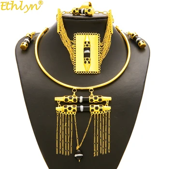 

Ethlyn Jewelry Ethiopian/ Nigerian/African Design Gold Color Enamel Tassel Jewelry Sets Habesha Wedding Jewelry S206