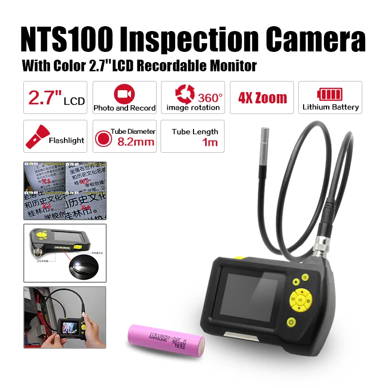 Eyoyo Dia 8.2mm 1 Meters 2.7" LCD NTS100 Endoscope Borescope Snake Inspection Tube Camera DVR