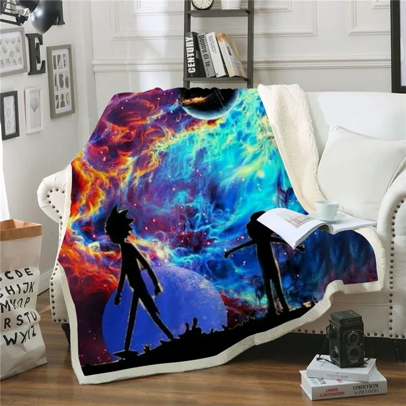 Ceny DIY 3D druku Sherpa koc biura podróży pluszowy koc Rick i morty narzuta kołdra dla dorosłych ZOOTOP niedźwiedź