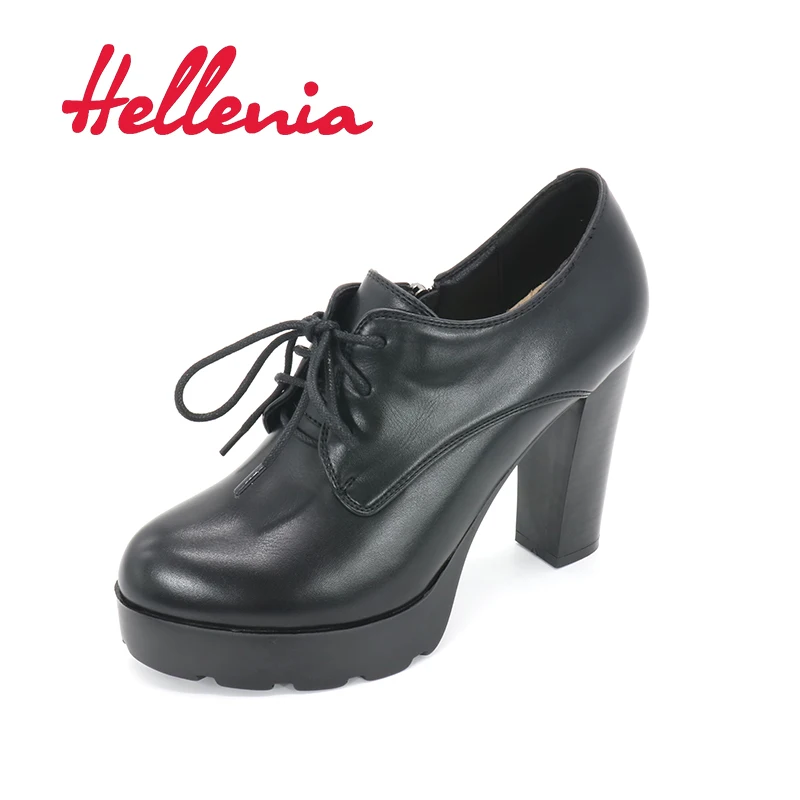 

Hellenia Ladies Pump Platform high Heel Black Auumn Wedding Party shoes for Women Lace Up Rounded Toe Dress Working Footwear
